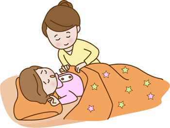 子供に布団をかける親